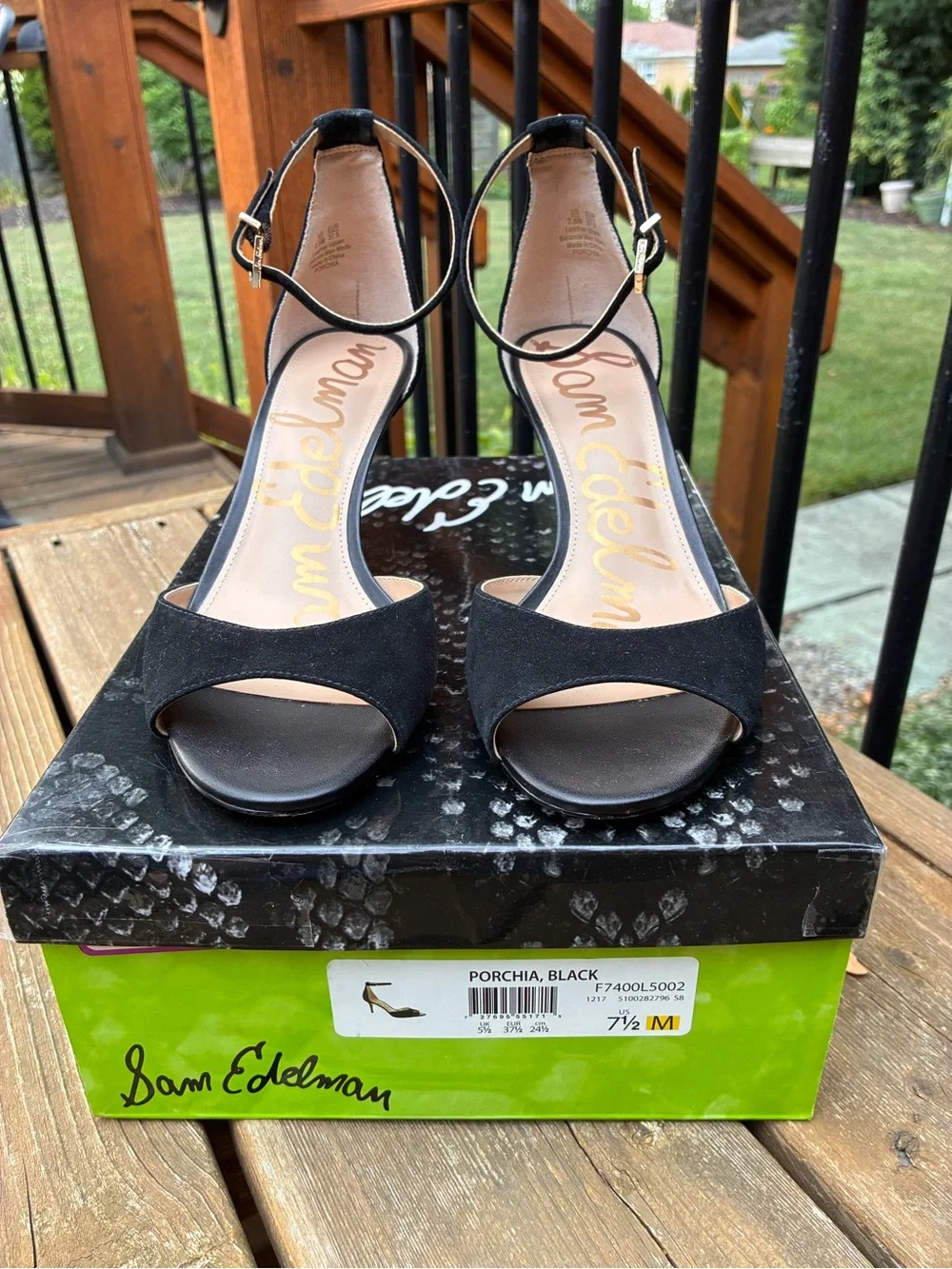 Sam Edelman Black Suede Porchia Open-Toe Ankle-Strap Heels size 7.5